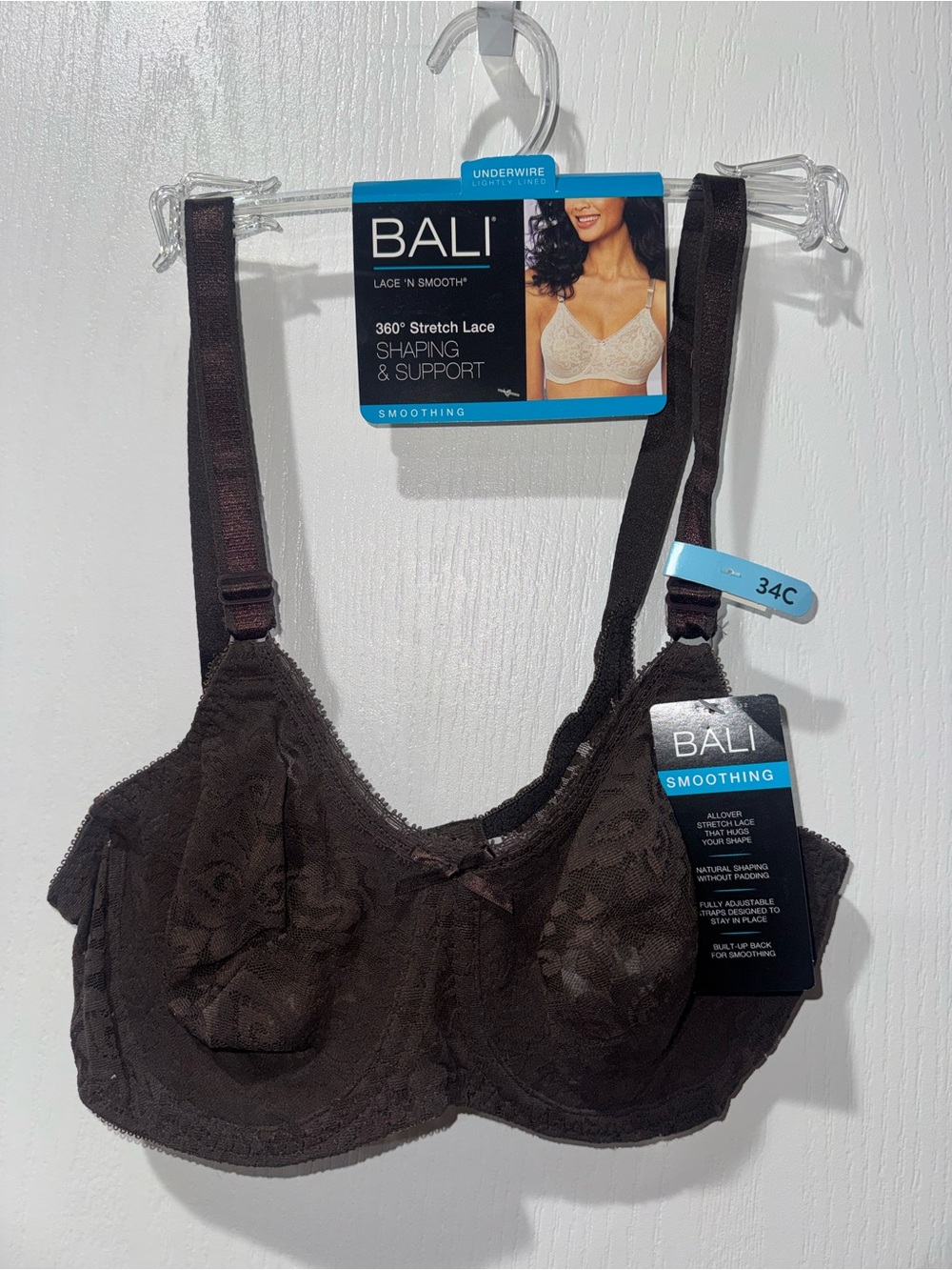 Bali Lace Smoothing Underwire Bra - Chocolate